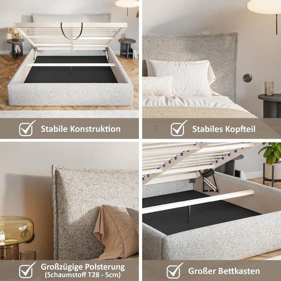 Pauwhome Leno Luxe – Gestoffeerd Bed 160x200 cm met Opbergruimte & Hoofdeinde