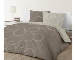 VISION Lenny - Tweezijdig omkeerbaar Dekbedovertrekset - 100% katoen: zacht en soepel - Lits-jumeaux - Dekbedovertrek 240 x 220 cm met 2 bijhorende slopen - Beige - Oekotex gecertificeerd