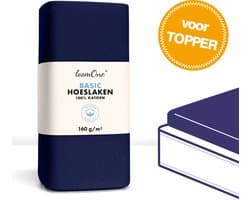 Loom One Hoeslaken Topper – 100% Jersey Katoen – 180x200 cm – tot 12cm matrasdikte– 160 g/m² – Donkerblauw