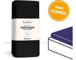 Loom One Hoeslaken Topper – 100% Jersey Katoen – 180x200 cm – tot 12cm matrasdikte– 160 g/m² – Zwart
