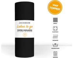Jacobson - Hoeslaken Topper - 180x200cm - Jersey Katoen - tot 12cm matrasdikte - Zwart