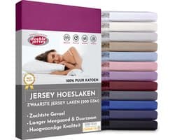 Double Jersey Hoeslaken - Hoeslaken 160x200+30 cm - 100% Katoen  Aubergine