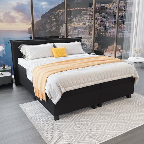 Mörgenn Boxspring Capri - Pocketvering Boxen en matrassen - Luxe 12cm topper - Zwart - 160x200 cm - Inclusief Dekbed en Kussens