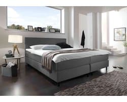 Beddenbriljant Boxspring Bravo - 140x200 - Antraciet - Bonellvering - Stof - Inclusief Topper - Bed compleet
