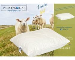 Princess Line Gecertificeerd Wollen Hoofdkussen -100% Zuivere Scheerwolbolletjes -Natuurlijk Hoofdkussen Aanpasbaar en Comfortabel - 60x70cm-1100g - Ideaal voor Rug-Zij en Buikslapers