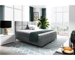 Boxspring Leya- 140x200- grijs velvet stof- met vaste matras en opbergruimte- complete boxspring met topper 4cm