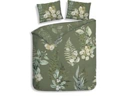 Heckettlane Dekbedovertrek Nathan - Bedlinnen met Bladeren print - 260x220 cm - Groen - Dekbedhoes van 100% Katoen-Twill