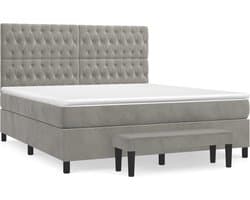 vidaXL - Boxspring - met - matras - fluweel - lichtgrijs - 180x200 - cm