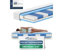 AM Qualitätsmatratzen - 1000 veren 7-zone pocketveringmatras 180x200 cm (H3) - Ergonomisch matras 180 x 200 met 1.000 veren - 24 cm Premium hoogte - Afneembare TENCEL Lyocell tijk - Made in Germany