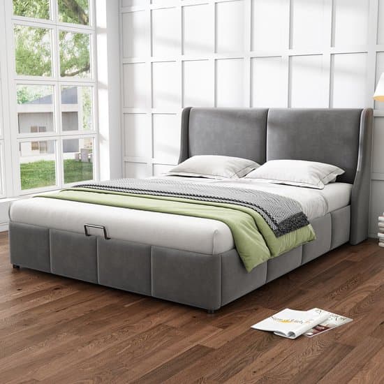 Oormodel Gestoffeerd Bed 140 x 200 cm - Opbergbed met Opbergruimte - Tweepersoonsbed - Zonder matras - Grijs