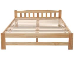 Merax Massief Houten Tweepersoonsbed 140x200 cm - Bed met Hoofdeinde en Lattenbodem - Hout Bruin