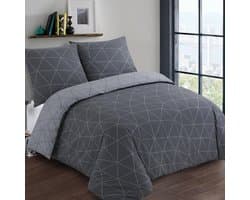 VISION Hugo - Tweezijdig omkeerbaar Dekbedovertrekset - 100% katoen: zacht en soepel - Tweepersoons - Dekbedovertrek 200 x 200 cm met 2 bijhorende slopen - Antraciet / Grijs - Oekotex gecertificeerd