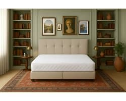 Boxspring Torino Vlak 180x200 cm Luxe Pocketvering Stof beige Gratis 2x Hoofdkussens