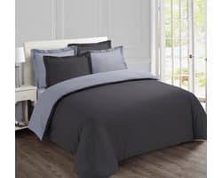 VISION Bicolor - Tweezijdig omkeerbaar Dekbedovertrekset - 100% katoen: zacht en soepel - Lits-jumeaux - Dekbedovertrek 240 x 220 cm met 2 bijhorende slopen - Antraciet / Grijs - Oekotex gecertificeerd