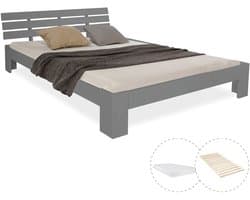 Homestyle4u Twijfelaarbedden - 120x200 cm - Houten bed - met matras en lattenbodem - Grijs