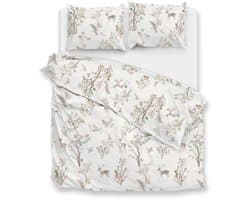Zohome Hazel Dekbedovertrek - Ivoor - Lits-jumeaux - Dekbedhoes van 100% Katoen-Flanel - Bladeren - 240x220 + 2 slopen 60/70 cm - AW25