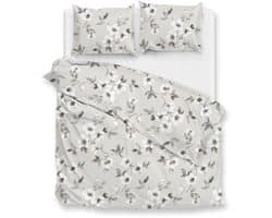 Zohome Ines Dekbedovertrek - Grijs - Lits-jumeaux - Dekbedhoes van 100% Katoen-Flanel - Bloemen - 240x220 + 2 slopen 60/70 cm - AW25