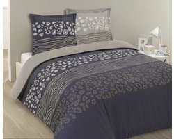 VISION Wild - Tweezijdig omkeerbaar Dekbedovertrekset - 100% katoen: zacht en soepel - Lits-jumeaux - Dekbedovertrek 240 x 220 cm met 2 bijhorende slopen - Beige / Grijs - Oekotex gecertificeerd