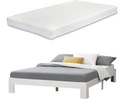Houten bed Raisio grenen met matras 180x200 cm wit