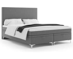 Meuba Home - Amara Boxspring - Grijs - 160x200 - Stof - Met topper 8cm