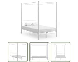 vidaXL Hemelbedframe Wit 140x200 cm - Stijlvol Metaal Hemelbed - Metalen Bed - Bedframe - Tweepersoonsbed - Wit Bed