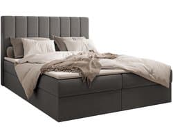Boxspring Bed 01 - Bed - Comfortabel topmatras - Met hoofdeindeTot 300KG - Opbergruimte - 160x200 - Trinity 15 - Grafiet