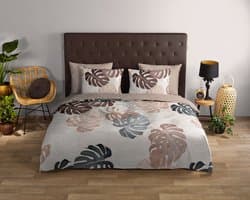 Good Morning dekbedovertrek grote bladeren van de gatenplant - 2 persoons 200x200/220 cm - Zand - 100% Katoen renforce