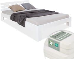 Homestyle4u Tweepersoonsbed - 160x200 cm - Bed met Matrassen en Lattenbodem - Wit