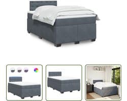vidaXL Boxspringbed - Boxspring - Boxspring met matras fluweel donkergrijs 120x200 cm - Fluweel Bed - Dark Grey Bed - Led Bed