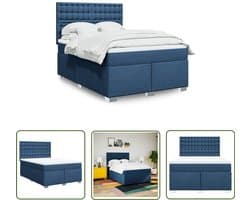 vidaXL Matras - Boxspring - Boxspring met matras stof blauw 160x200 cm - Bed Frame - Slaapcomfort - Pocketvering