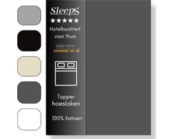 Sleeps Zacht Katoenen Topper Hoeslaken Antraciet 140x200 cm - Glad Katoen - Perfecte Pasvorm - Heerlijk Zacht