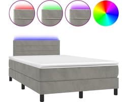 vidaXL - Boxspring - met - matras - en - LED - fluweel - lichtgrijs - 120x200 - cm