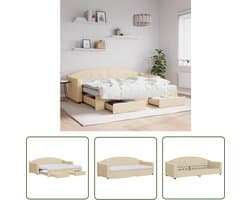 vidaXL Sofa Bed - Slaapbank - Slaapbank met onderschuifbed en lades 80x200 cm stof crèmekleur - Tweepersoons Bed - Onderbed - Opbergruimte