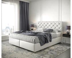 Boxspringbed Dream-Great kunstleder wit 160x200 met matras en topper