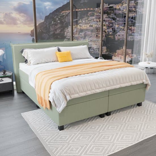 Mörgenn Boxspring Capri - Pocketvering Boxen en matrassen - Luxe 12cm topper - Lentegroen - 160x200 cm - Inclusief Dekbed en Kussens