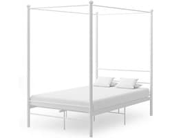 Bedframe met baldakijn - Hemelbed frame - Slaapkamer sfeer - Gepoedercoat metaal - 140 x 200 cm - Wit