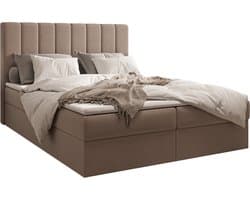 InspireME Boxspring Bed 01 - Bed - Comfortabel topmatras - Met hoofdeindeTot 300KG - Opbergruimte - 160x200 - Trinity 5 - Cappuccino