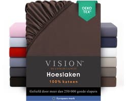 VISION Hoeslaken - 100% katoen - 180x200 cm met ruime hoek van 30cm - Geschikt voor boxspring matras - Chocolade - Oekotex gecertificeerd