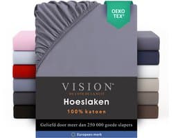 VISION Hoeslaken - 100% katoen - 160x200 cm - Grijs - Tweepersoonsbed - Oekotex gecertificeerd