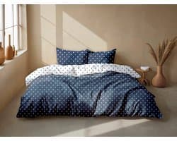 Zohome Dekbedovertrek Punta Di Cotone - Blauw - Tweepersoons - Dekbedhoes van 100% Katoen - Punten - 200x220 + 2 slopen 60/70 cm