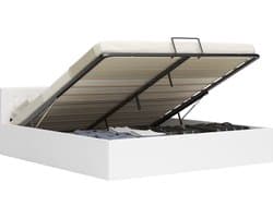 vidaXL Bedframe hydraulisch kunstleer wit 160x200 cm - Bedframe - Bedframes - Bed - Bedden