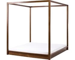 BELIANI HERLIERE - Hemelbed - Donkerbruin - 160 x 200 cm - Rubberhout