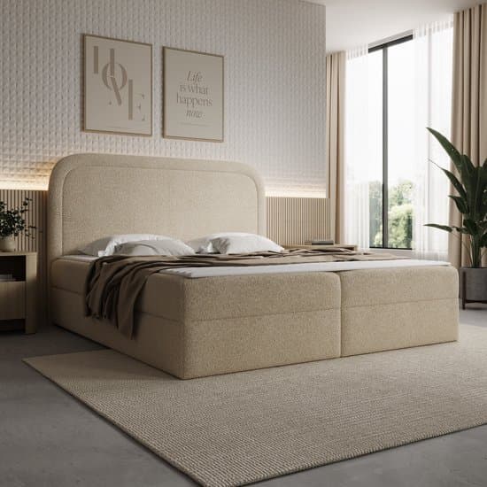 Meubella - Bastide - Boxspring - Teddystof beige - 180x200 cm