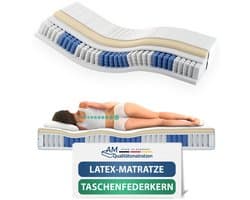 AM Qualitätsmatratzen - Latex matras 160x200cm - Zacht (H2) - Latex pocketveringmatras - Matras met geïntegreerde 4cm latex deklaag - 24cm hoogte - Made in Germany