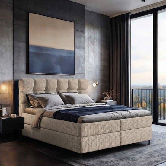 Mörgenn Boxspring Curve - Pocketvering - Inclusief Suprême topper - Beige 2 - 140x200 cm - Inclusief Dekbed en Kussens