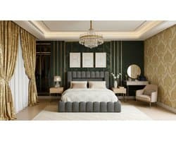 Boxspring 140x200 cm – Casa Velluto LuxSpace gestoffeerd tweepersoonsbed met opbergruimte, RGB LED-verlichting, USB-poorten, pneumatische heffunctie, stabiel metalen frame & lattenbodem – grijs geweven stof “Tree Stump” – modern design slaapkamerbed