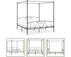 vidaXL Metalen Bed - Hemelbed - Hemelbedframe metaal grijs 180x200 cm - Tweepersoonsbed - Grijs Bed - Bedframe