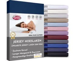Double Jersey Hoeslaken - Hoeslaken 180x200+30 cm - 100% Katoen  Marine Blauw