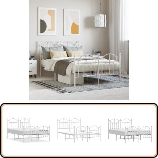 vidaXL Bedframe - Wit - Metaal - 120x200 cm Robuust Bed Frame - Klassiek Bed - Metalen Bedframe - Wit Bedframe - Bed Frame 120x200
