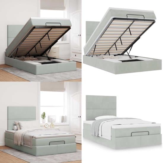 vidaXL Ottoman bed met matrassen 120x200cm fluweel lichtgrijs - Ottomaanse Bed - Ottomaanse Bedden - Bedframe - Bedframe Met Opbergruimte